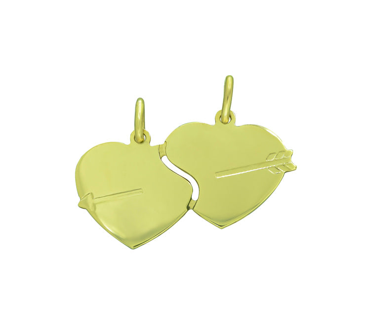 Dije doble corazon con cupido en oro amarillo 14 kt