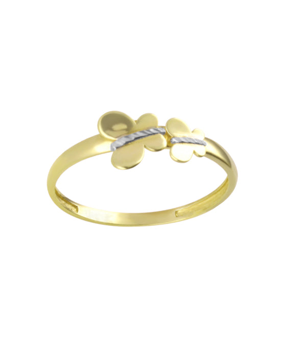 Anillo doble mariposa en oro amarillo y blanco