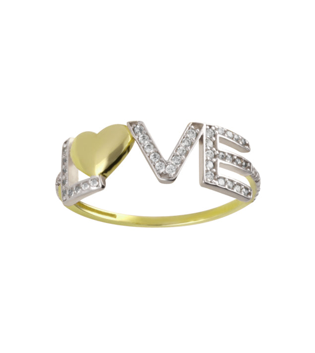 Anillo "Love" con corazon en oro amarillo y blanco