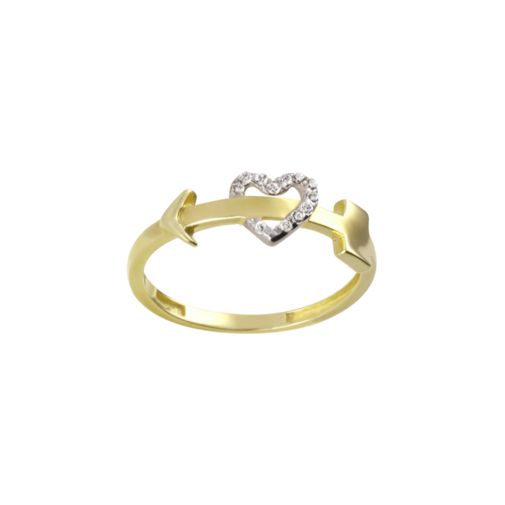 Anillo de corazón con flecha en oro amarillo y blanco