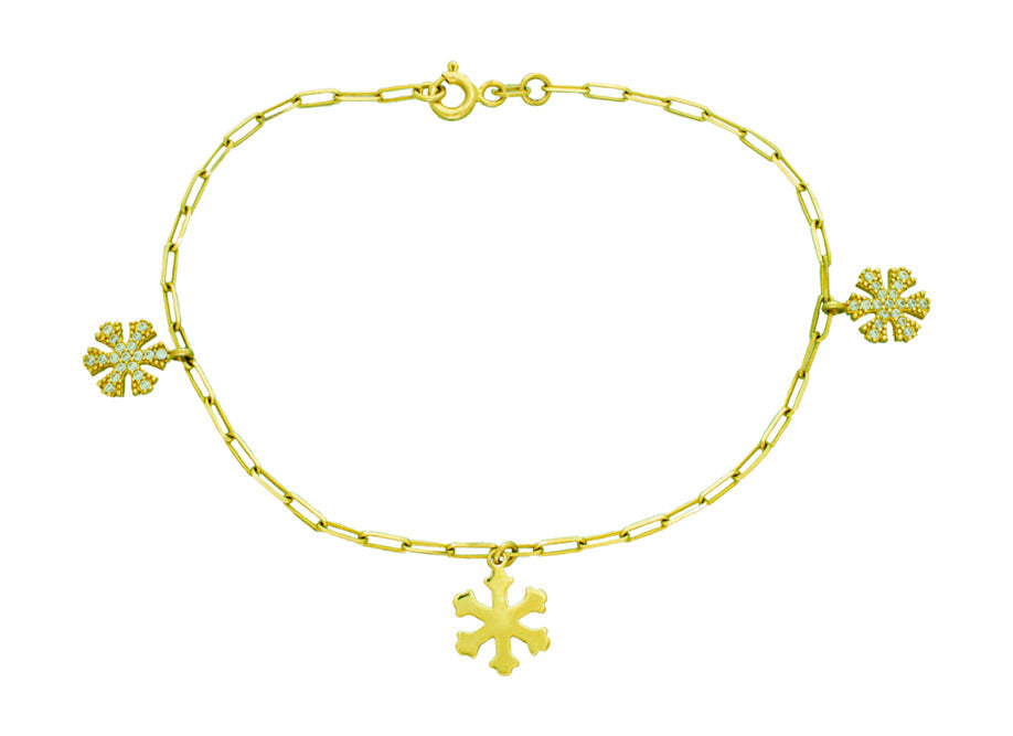 Pulsera copos de nieve con zirconias blancas en oro amarillo