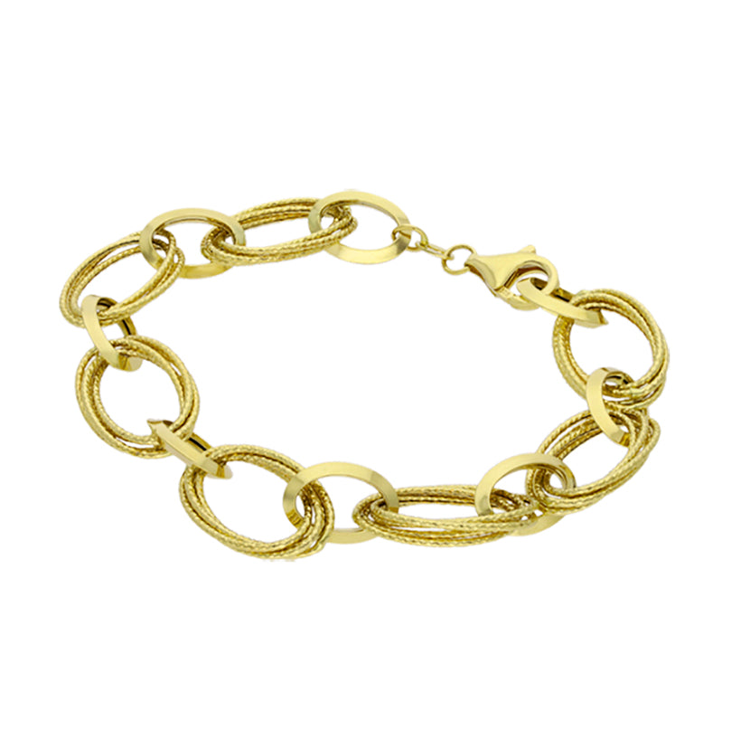 Pulsera eslabon oval entrelazada en oro amarillo